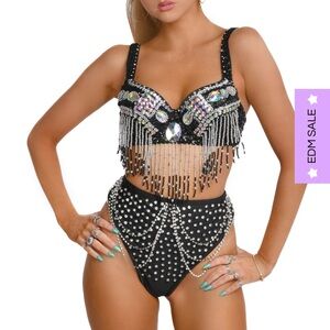 Black Rhinestone Embellished Bra